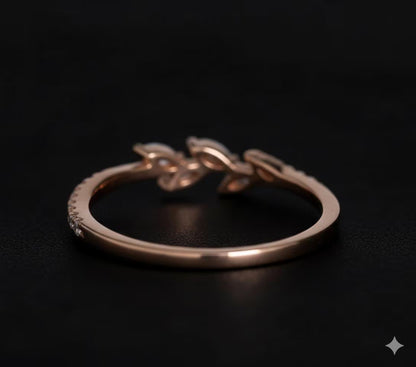 Marquise Diamond Leaf Ring, Rose Gold Engagement Ring, Dainty Vine Wedding Ring, Unique Anniversary Gift