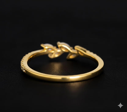 Marquise Diamond Leaf Ring, Rose Gold Engagement Ring, Dainty Vine Wedding Ring, Unique Anniversary Gift
