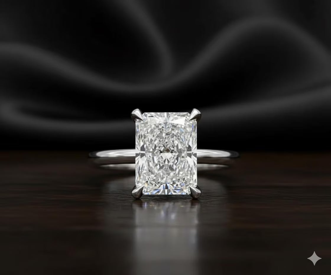 Radiant Diamond Ring, Moissanite Diamond Engagement Ring, Anniversary Gift for Her, Hidden Halo Ring, Solitaire Diamond Wedding Ring
