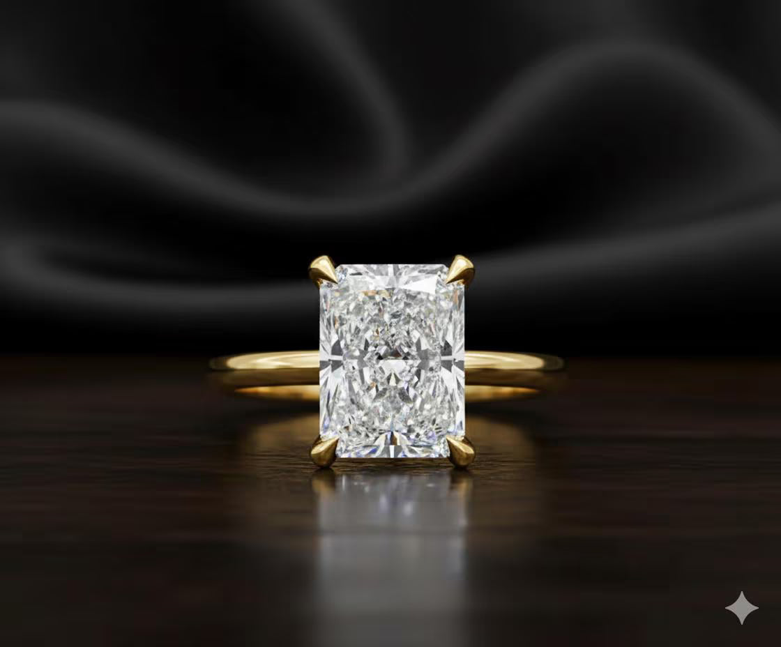 Radiant Diamond Ring, Moissanite Diamond Engagement Ring, Anniversary Gift for Her, Hidden Halo Ring, Solitaire Diamond Wedding Ring