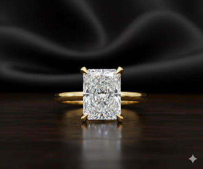 Radiant Diamond Ring, Moissanite Diamond Engagement Ring, Anniversary Gift for Her, Hidden Halo Ring, Solitaire Diamond Wedding Ring